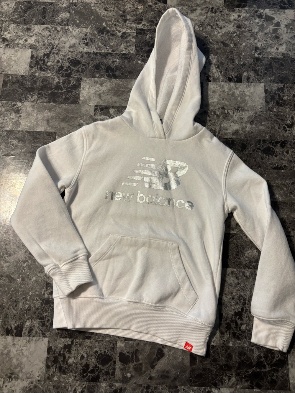 New Balance White Kids Hoodie with Metallic Logo